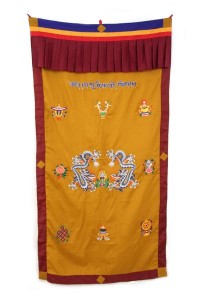 Tibetischer Türbehang, Drache, Om Mani, Eight Lucky Symbols, ocker
