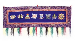 Eight Lucky Symbols Wandbehang, gross, quer, blau