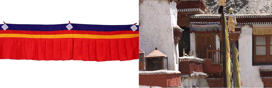Fensterbehang am Kloster Rizong, Ladakh, Indien