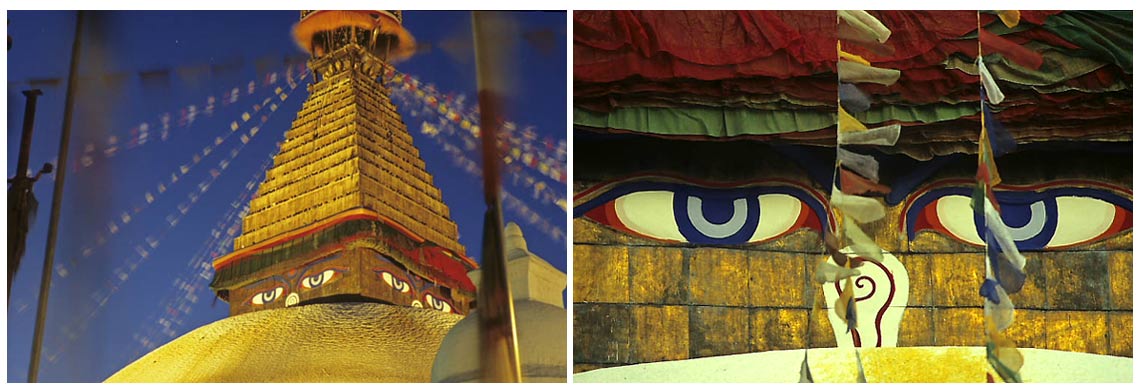 Gebetsfahnen an der Stupa von Bodnath, Tal von Kathmandu, Nepal
