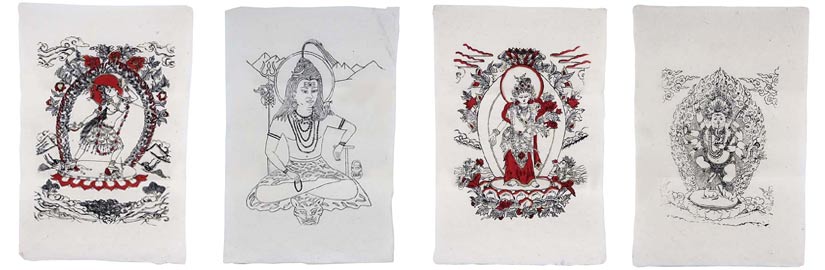 Papierbögen Lokta Papier Gottheiten aus Nepal