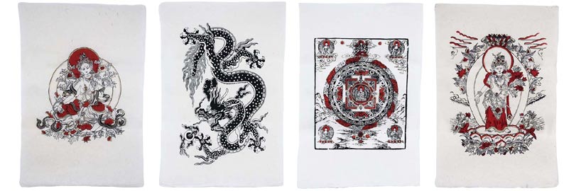 Papierbögen Lokta Papier Gottheiten Mandalas und Drachen