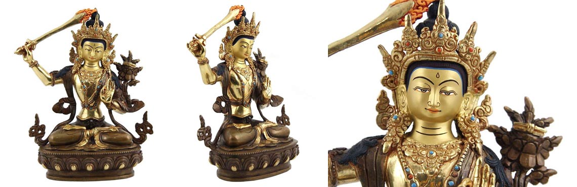 vergoldete manjushri statue aus nepal