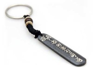 Schlüsselanhänger, Yak-Horn, Om Mani Padme Hum - Allsehende Augen