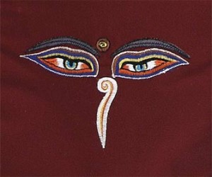Mönchstasche aus Nepal, dunkelrot, "Allsehende Augen"