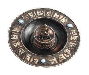 Runder Räucherstäbchenhalter, Om Mani, Buddha 01, Nepal