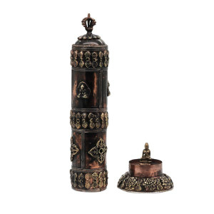 Räucherstäbchenbox mit Stäbchenhalter, verschiedene Symbole, Nepal