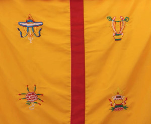 Tibetischer Türbehang, Eight Lucky Symbols, orange