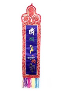 Om Mani Wandbehang, mittel, längs, blau