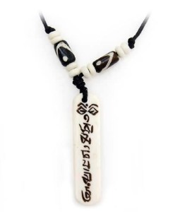 Yak Horn Anhänger - Tibet-Style, Om Mani Padme Hum 9, Buddhas Augen