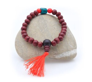 Hand-Mala, Holz, braun, Steine