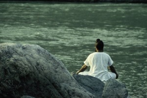 Poster 30 X 45 cm, Meditation am Ganges, Rishikesh, Indien