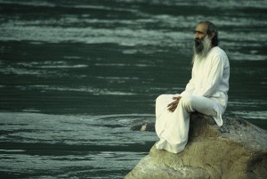 Grußkarte, Meditation am Ganges, Rishikesh, Indien