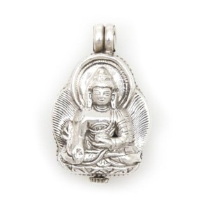 Medizin Buddha (Bhaisajyaguru) Anhänger aus Nepal, zum öffnen, Sterlingsilber (925)