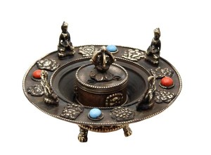 Runder Räucherstäbchenhalter, Buddhas, Glückssymbole 02, Nepal