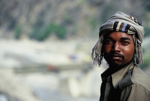 Grußkarte, Strassenarbeiter bei Rekong Peo, Indien