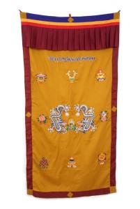 Tibetischer Türbehang, Drache, Om Mani, Eight Lucky Symbols, ocker