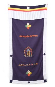 Tibetischer Türbehang, verschiedene Symbole, blau