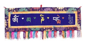Om Mani Wandbehang, gross, quer, blau