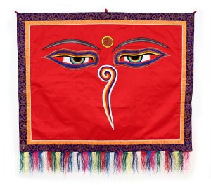 Buddha Wandbehang, "allsehende - beschützende Augen", rot, groß, ca. 107 X 98 cm
