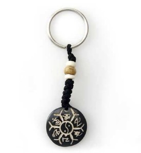 Schlüsselanhänger, Yak-Horn, Om Mani Padme Hum, Ying/Yang 2