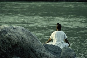 Grußkarte, Meditation am Ganges, Rishikesh, Indien