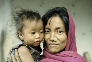 Grußkarte, Mutter mit Kind, Yuksom, Sikkim, Indien