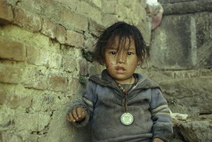 Grußkarte, Tibetischer Junge in Swayambhunath, Nepal
