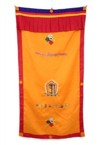 Tibetischer Türbehang, verschiedene Symbole, ocker