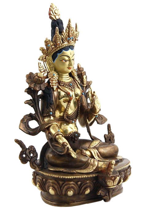Grüne Tara Shyama-Tara Bodhisattva … Bronze Messing … Indien … 700g … 14cm hoch 